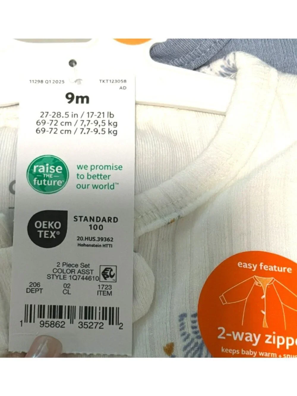 Carters 2-Piece Baby One Piece Footies 2-Way Zippers New